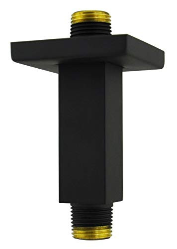 Aquaiaw Shower Arm and Flange 3 inch Solid Brass Square Matte Black Both 1 2 NPT Shower Extension Straight Shower Arm Extension Ceiling Mount Shower Head Extension Arm Rain Shower Head Arm