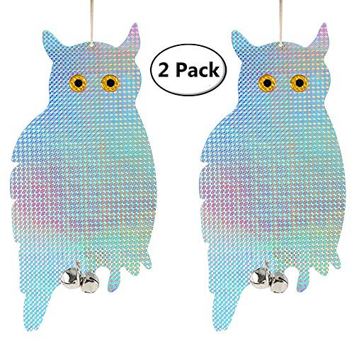 Cainda Owl Bird Repellent 2 Pack for Birds Repellent Control Hanging Reflective Owl Scare Birds Device with Dells Outdoor Deterrent Scare Birds Away