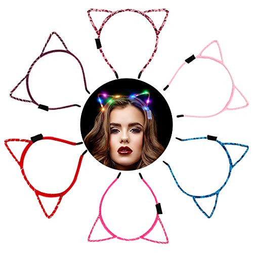 LED Cat Ear Headband Fascigirl 6 PCS Light Up Cat Ears Headband Cute Hairbands for Girls Adult Halloween Christmas Party Decorations Hair Accessories