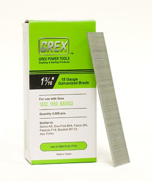 GREX GBN18-30 18 Gauge 1-3/16-Inch Length Galvanized Brad Nails (5,000 per box)