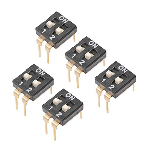 uxcell 5 Pcs Black DIP Switch Horizontal 1 2 Positions 254mm Pitch for Circuit Breadboards PCB