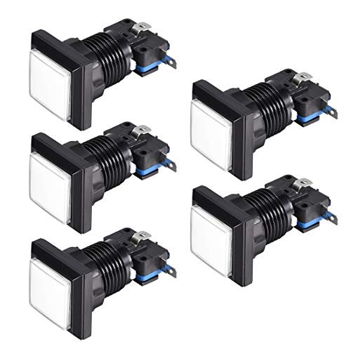 uxcell Game Push Button 34x34 Square 12V LED Illuminated Push Button Switch with Micro Switch for Arcade Video Games White 5pcs