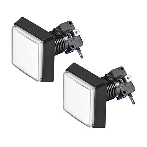 uxcell Game Push Button 50x50 Square 12V LED Illuminated Push Button Switch with Micro switch for Arcade Video Games White 2pcs