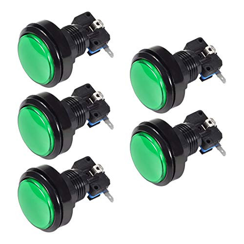 uxcell Game Push Button 46mm Round 12V LED Illuminated Push Button Switch with Micro Switch for Arcade Video Games Green 5pcs