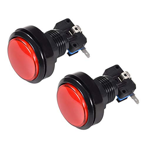 uxcell Game Push Button 46mm Round 12V LED Illuminated Push Button Switch with Micro Switch for Arcade Video Games Red 2pcs