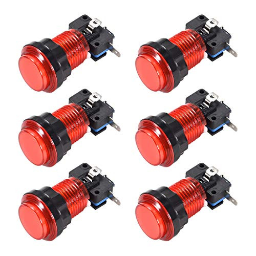 uxcell Game Push Button 335mm Round 12V LED Illuminated Push Button Switch with Micro Switch for Arcade Video Games Red 6pcs