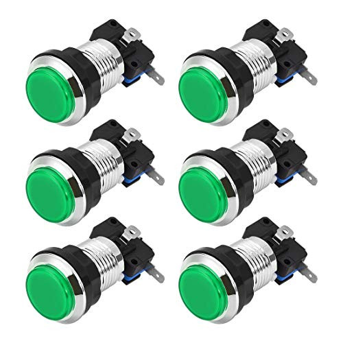 uxcell Game Push Button 33mm Round 12V LED Illuminated Push Button Switch with Micro Switch for Arcade Video Games Green 6pcs