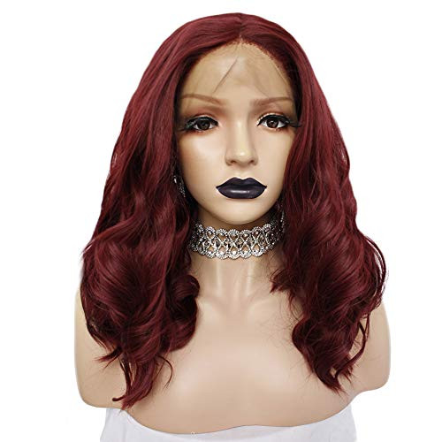 Anogol Hair Cap Red Lace Front Wig with Middle Part Lace Front Wigs Red Hair Shoulder Length Wavy Lace Front Wig for Women