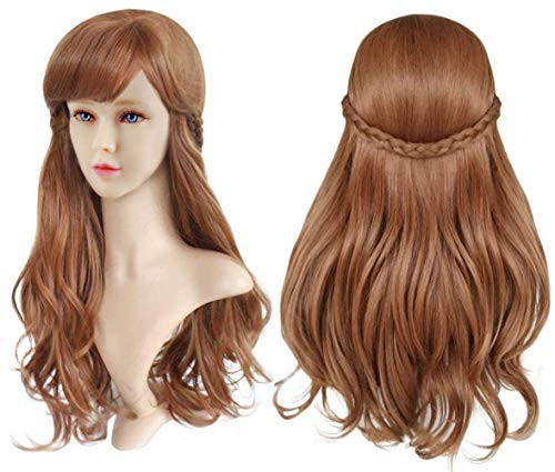 Anogol Wig Cap Princess Brown Wig for Kids Long Wavy Wigs with Braided Wigs for Girls Brown Cosplay Wig