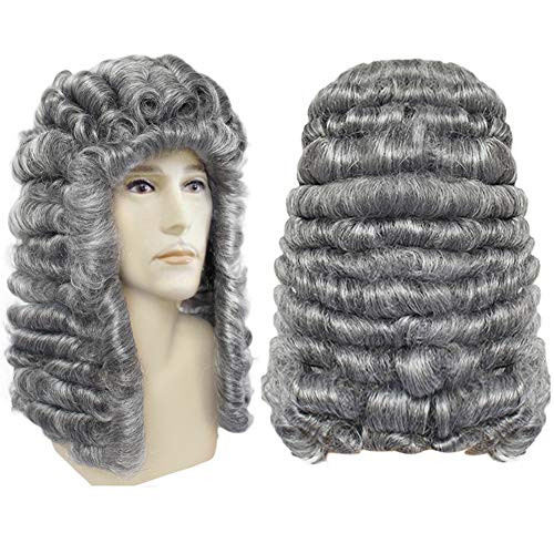 Anogol Hair Cap New Style Lawyer Wig Judge Wig Long Curly Gray Silver Men Wig Men s Colonial George Washington Historical Costume Wig Halloween