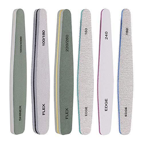 Nail File 6 Pcs Professional Double Sided Grit Nail Files Emery Board for Nature Acrylic Nails Manicure Pedicure Tool and Nail Buffering Files