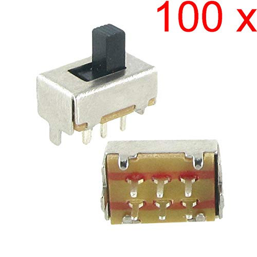 DAOKI 100 Pcs DC 50V 05A 2 Position DPDT 2P2T PCB Mount Vertical Slide Switch 6 Pin DIP SS22F04