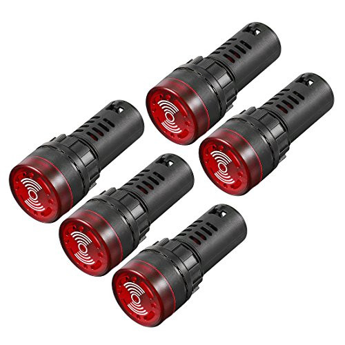 uxcell 5Pcs Red Indicator Light with Buzzer AC DC 24V 22mm Panel Mount Flashing Alarm for Electrical Control Panel HVAC DIY Projects