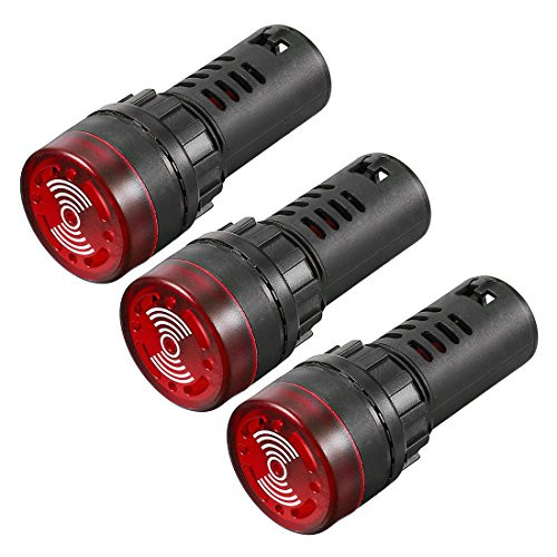 uxcell 3Pcs Red Indicator Light with Buzzer AC DC 24V 22mm Panel Mount Flashing Alarm for Electrical Control Panel HVAC DIY Projects