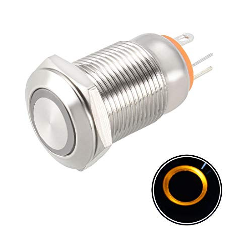 uxcell Latching Metal Push Button Switch 12mm Mounting Dia 1NO 3 6V Yellow LED Light