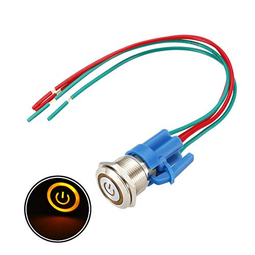 uxcell Latching Metal Push Button Switch 19mm Mounting Dia 1NO 24V Yellow LED Light with Socket Plug Wires