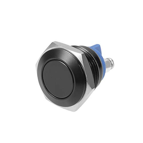 uxcell Momentary Metal Push Button Switch 16mm Mounting Dia 3A 2 Screw Terminals Flat Head Black