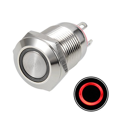 uxcell Momentary Metal Push Button Switch 12mm Mounting Dia 2A 1NO 3 6VAC DC Red LED Light