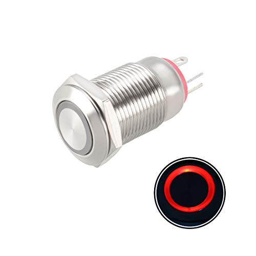 uxcell Latching Metal Push Button Switch 12mm Mounting Dia 1NO 3 6V Red LED Light