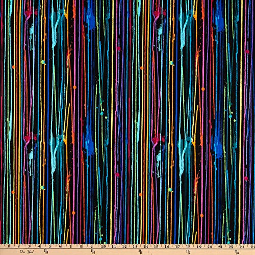 Timeless Treasures Meow Za Rainbow Paint Drips Black Yard