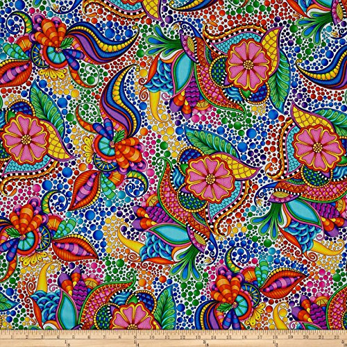 QT Fabrics Carnivale Floral Geometric Fabric Gold Red Black Fabric By The Yard