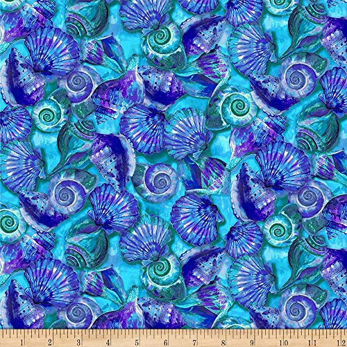 Paintbrush Studio Fabrics Fabulous Flamingos Purple Sea Shells Fabric by the Yard