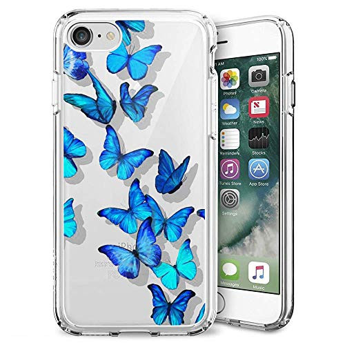 jacbob iPhone 7 8 SE 2020 Case Blue Butterfly iPhone 7 8 SE 2020 Case Blue Butterfly Anti Scratch Soft Durable TPU Silicone Mobile Phone Case for iPhone 7 8 SE 2020  Blue Butterfly