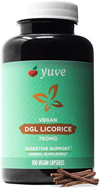 Yuve Vegan DGL Licorice 760mg   Ultra Pure Deglycyrrhizinated Licorice Root Capsules Supplement   Support Stomach Gut   Intestinal Relief   Natural Acid Reflux Formula   Non GMO   Gluten Free   100ct