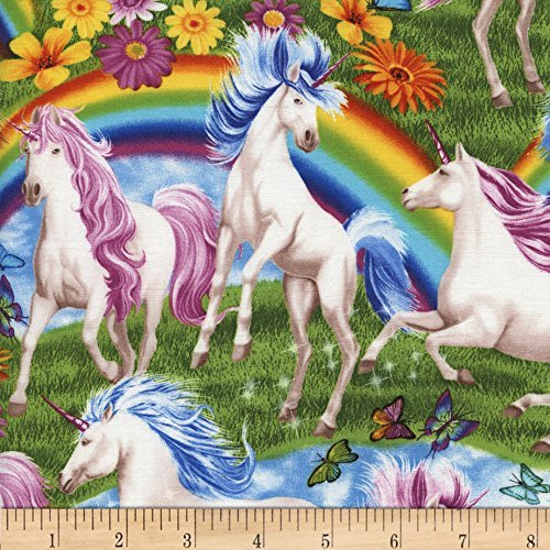 Timeless Treasures Rainbows & Unicorns Multi Fabric by The Yard, Multicolor
