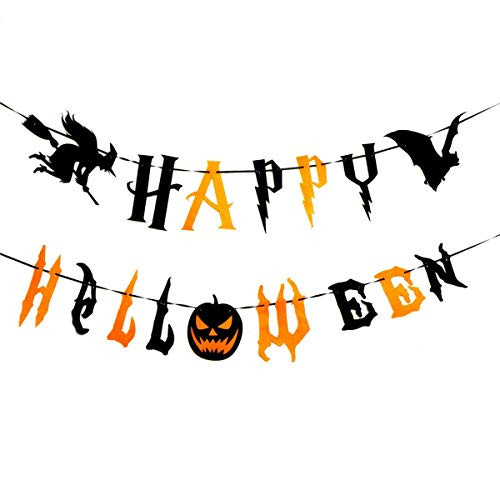 Jshend Happy Halloween Banner Halloween Theme Felt cloth Garland Witch Ghost Pumpkin Bunting Banners for Halloween Party Decoration ?JS168?