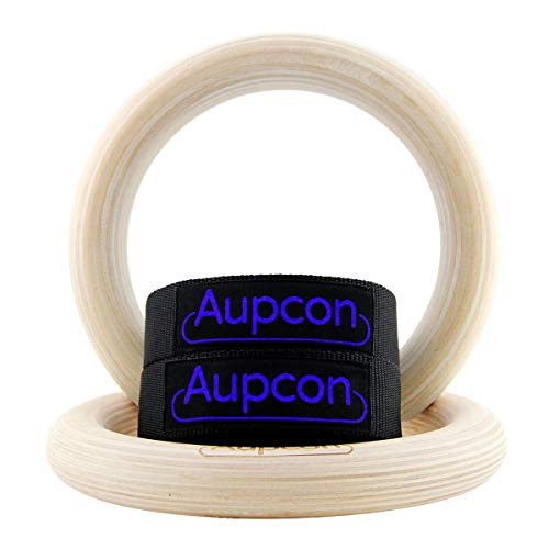 AUPCON Wooden Gymnastics Rings with Heavy Duty Adjustable Straps Olympic Gym Ring for Strength Training Workout Bodybuilding Cross Training Fitness Pull Ups and Dip 125 in AUPCON Wooden Gymnastics Rings with Heavy Duty Adjustable Straps Olympic Gym Ring for Strength Training Workout Bodybuilding Cross Training Fitness Pull Ups and Dip 125 in