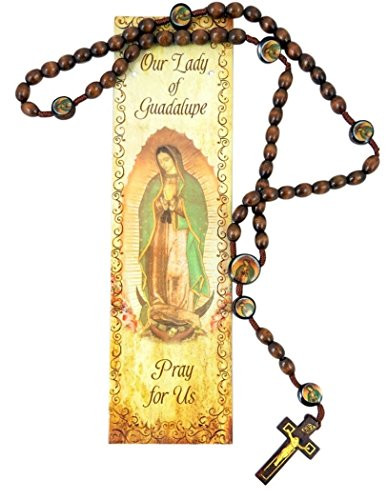 Our Lady of Guadalupe Wooden Bead Cord Rosary with Prayer Card, 19 Inch