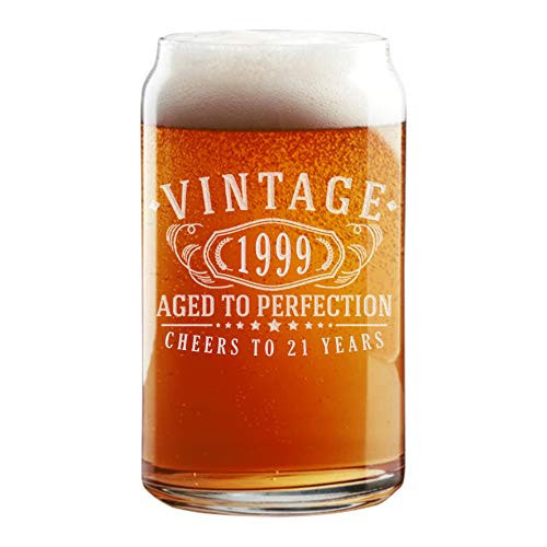 Vintage 1999 Etched 16oz Beer Can Glass   21st Birthday Aged to Perfection   21 years old gifts
