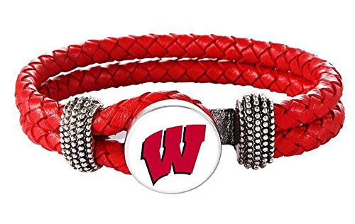 Swamp Fox Wisconsin Badgers White Background Double Leather Band Bracelet with Charm 7  to 9