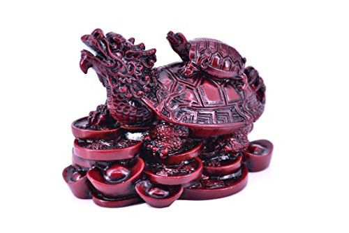 LHR trading inc Feng Shui Dragon Turtle Wealth Protection Statue Figurine  Red