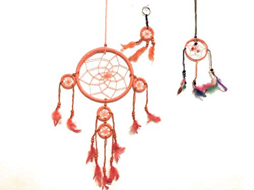 Cool Gifts Handmade Dream Catchers Colorful Authentic Indian Traditional Native American Circular net with Feathers Wind Chimes for car Kids Bedroom Wall Hanging Home Decor Ornaments Crafts  Orange