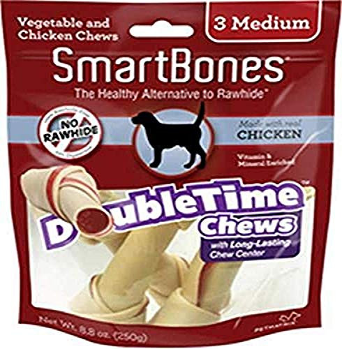 SmartBones SBDT 02021 DoubleTime Chews 3 Count Medium Rawhide Free Chews For Dogs With Long Lasting Chew Center