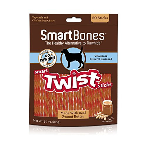 SmartBones Smart Twist Sticks With Peanut Butter 50 Count Rawhide Free Chews For Dogs SBTT 02943 50 count
