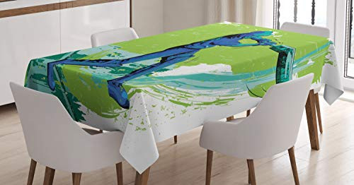 Ambesonne Sports Tablecloth Cricket Player Pitching Win Game Champion Team Paintbrush Effect Rectangular Table Cover for Dining Room Kitchen Decor 60  X 90  Blue Turquoise