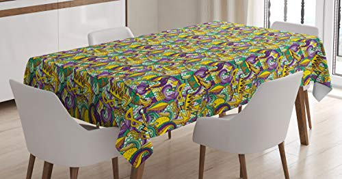 Ambesonne New Orleans Tablecloth Mardi Gras Party Elements Carnival Hats and Crowns Traditional Pattern Rectangular Table Cover for Dining Room Kitchen Decor 52  X 70  Mustard Purple