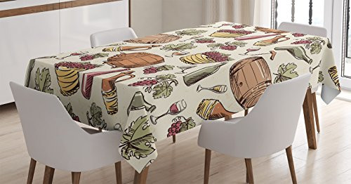 Ambesonne Winery Tablecloth Wine Cask Bunch of Ripe Grapes Viticulture in Wine Making Theme Artwork Rectangular Table Cover for Dining Room Kitchen Decor 60  X 90  Coral Cream