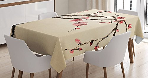 Ambesonne Japanese Tablecloth Traditional Chinese Paint of Figural Tree with Details Brushstroke Effects Print Rectangular Table Cover for Dining Room Kitchen Decor 60 X 84 Brown Pink Ambesonne Japanese Tablecloth Traditional Chinese Paint of Figural Tree with Details Brushstroke Effects Print Rectangular Table Cover for Dining Room Kitchen Decor 60 X 84 Brown Pink