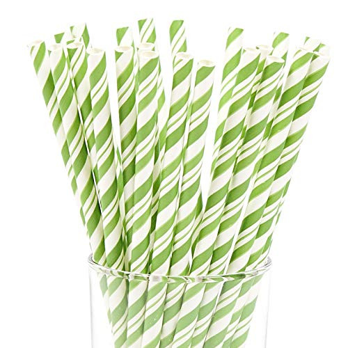 Fresh Lime   White Stripe Paper Straws 24 Ct