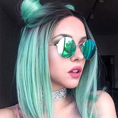 Ombre Wigs Mint Green Short Straight Synthetic Wigs Dark Roots Middle Part Heat Resistant Cosplay Party Full Wigs for Women