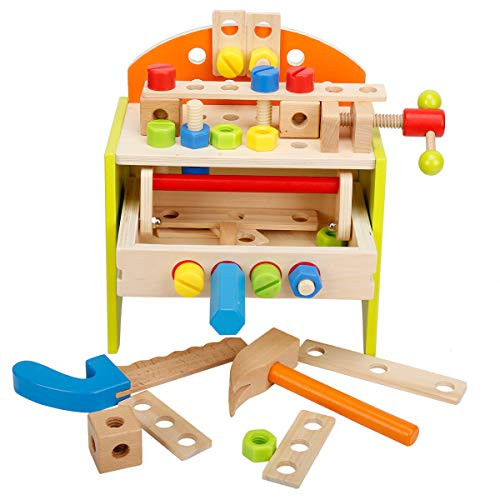 ROBOTIME Tool Bench Set Wooden Toy Tool Sets for Kids Colorful Workbench Station Pretend Play Toy Great Birthday Gift for Boys and Girls Age 3 ROBOTIME Tool Bench Set Wooden Toy Tool Sets for Kids Colorful Workbench Station Pretend Play Toy Great Birthday Gift for Boys and Girls Age 3