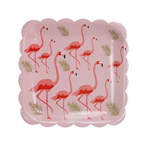 Geeklife Paper Dessert Plates with Cute Pink Flamingo Design, 9 inch Paper Party Plates, Lively Decorative Paper Plates Set, 20 count