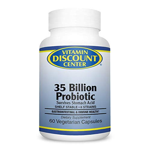 Vitamin Discount Center Probiotic 35 Billion Dietary Supplement with Prebiotic Blend Gastrointestinal   Immune Health Shelf Stable 8 strains 60 Vegetarian Capsules