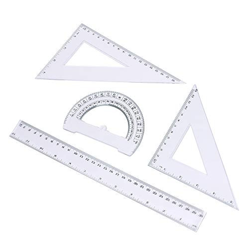 Eagle Math Geometry Tools 4 Pieces Set Includes Linear Ruler Protractor Set Squares for Student Drawing and Drafting