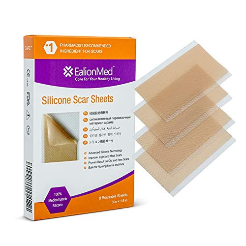 EalionMed Silicone Scar Sheets Scar Away Scar Removal Treatment for Hypertrophic Scar Keloid Scar C section scar Surgery Scar Burn Scars Acne Scars Treatment 3   x 16   8 Sheets Pack