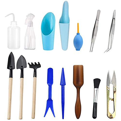 SONGZIMING 15 Pieces Succulent Plant Tools, Mini Garden Hand Tools Set Transplanting Tools Miniature Planting Gardening Tool Set for Indoor Miniature Fairy Garden Plant Care